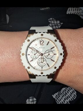 Guess White and Rose Gold Accent Chronograph Watch